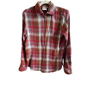 Finley Women's Red Plaid Textured Size Small Half Zip Gauze Long Sleeve Shirt
